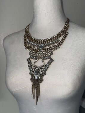 Statement Gold and Clear Crystal Multilayer Necklace